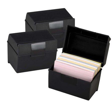 OXFORD Plastic Index Boxes, 4 x 6, 400 Card Capacity, Black, 3PK 1461